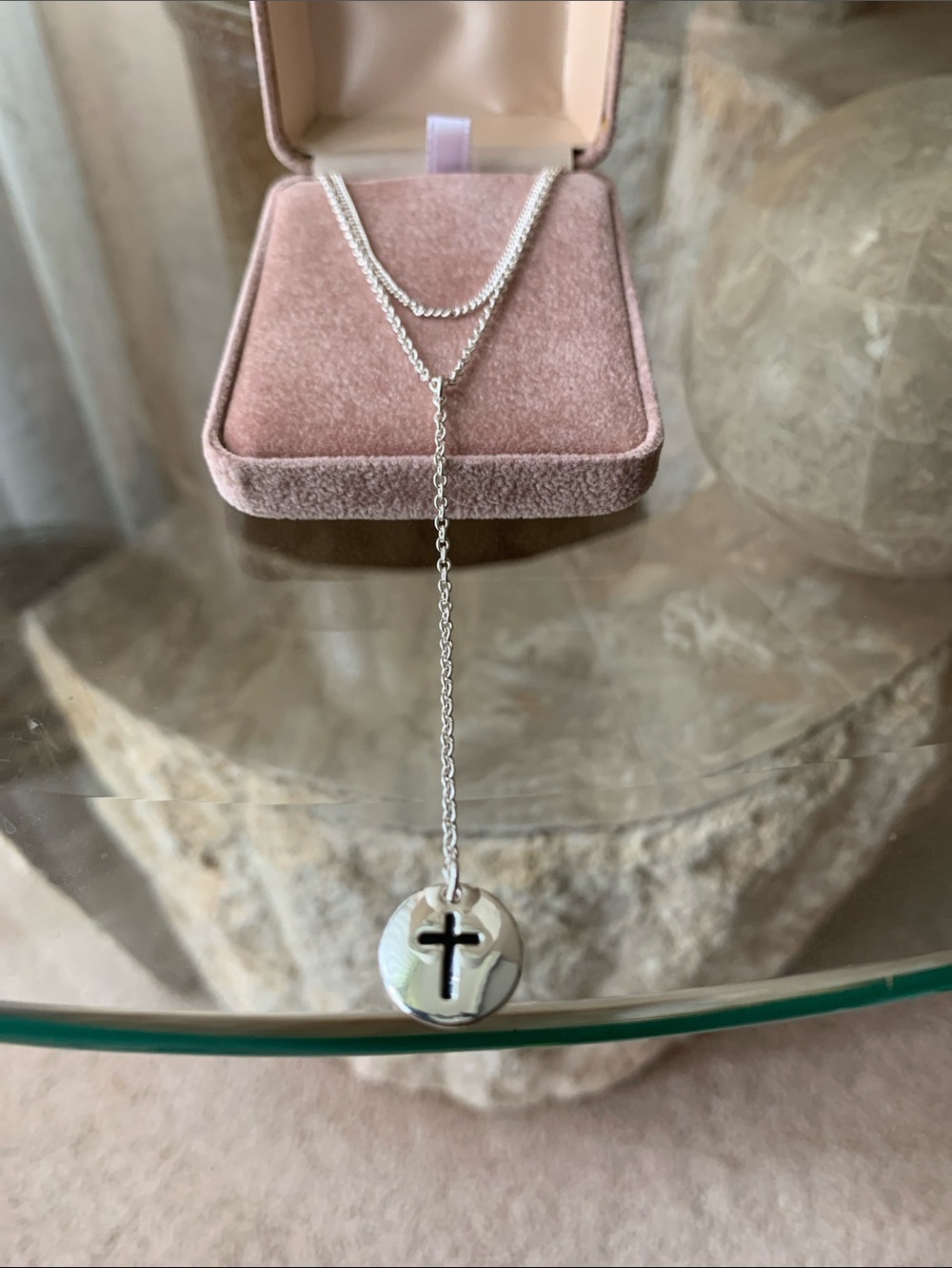 Vintage Silver-tone Lariat Cross Pendant Necklace